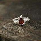 Red Garnet Leaf Engagement Ring - MinimalistJewels