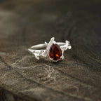 Red Garnet Leaf Engagement Ring - MinimalistJewels