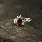 Red Garnet Leaf Engagement Ring - MinimalistJewels