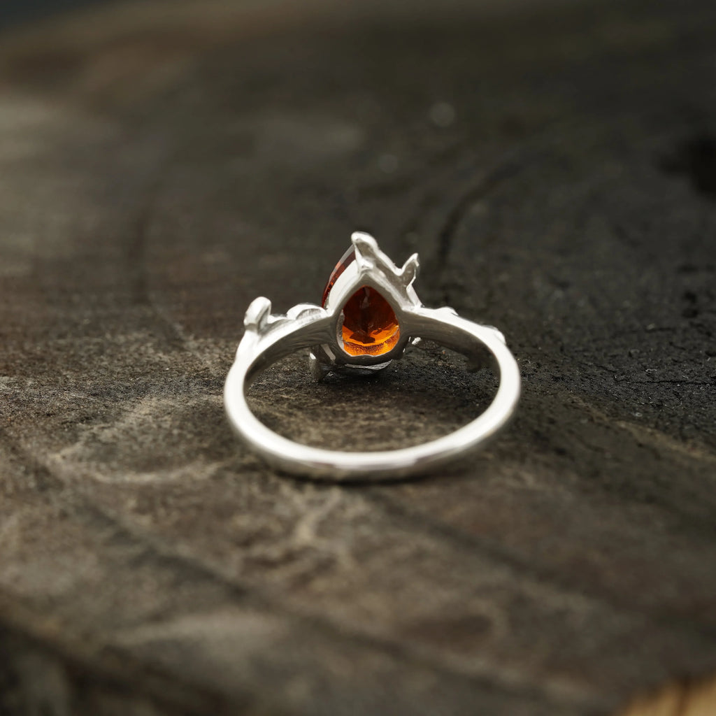 Red Garnet Leaf Engagement Ring - MinimalistJewels