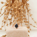 Hexagon Blue Sandstone Leaf Solitaire Ring - MinimalistJewels