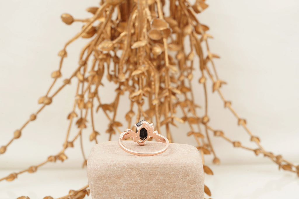 Hexagon Blue Sandstone Leaf Solitaire Ring - MinimalistJewels