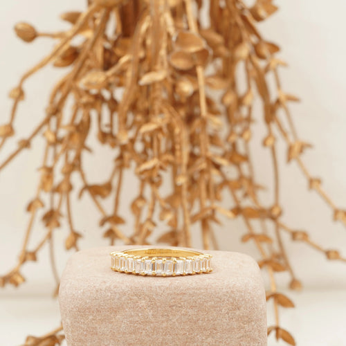 Baguette Cut Moissanite Wedding Band Half Eternity Band - MinimalistJewels