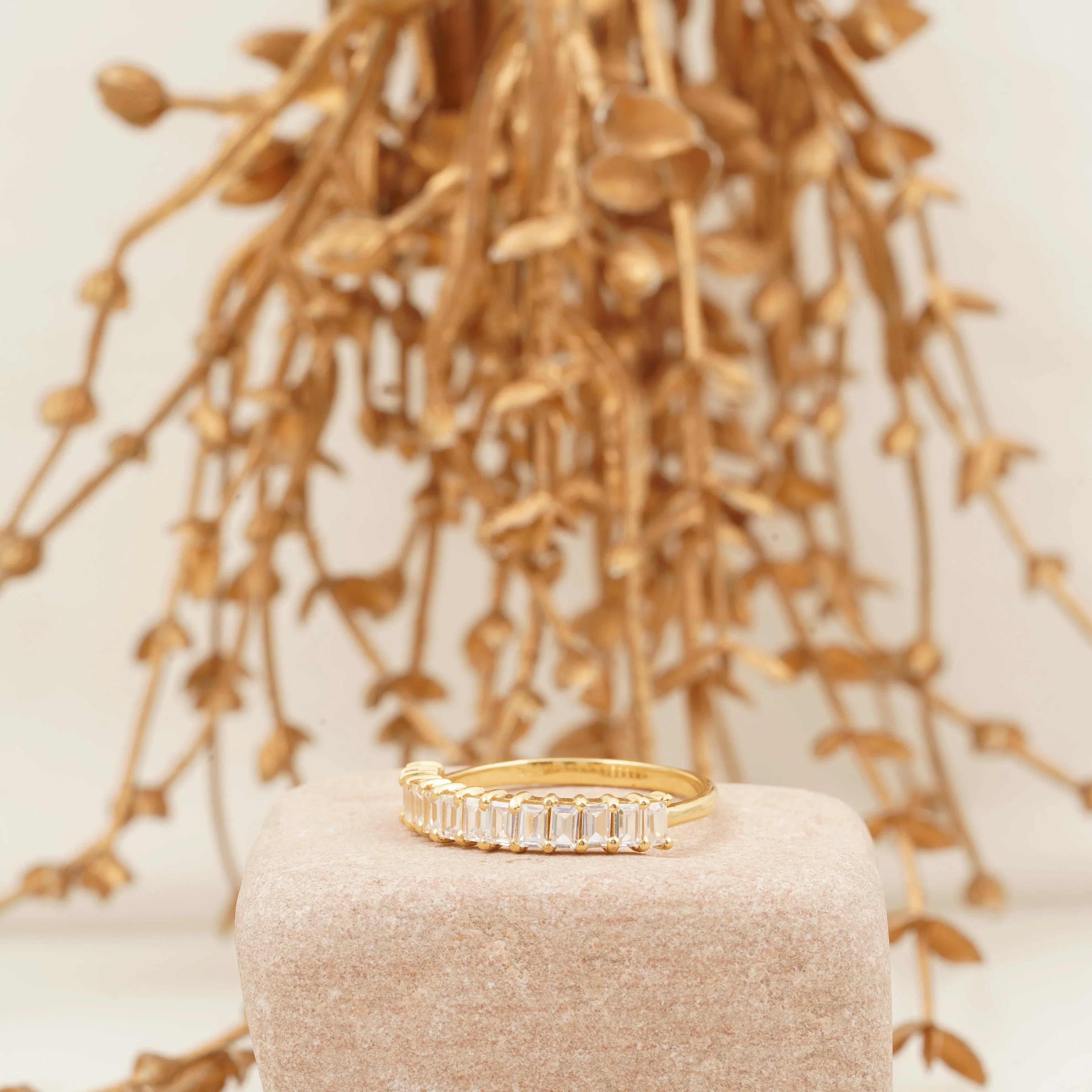 Baguette Cut Moissanite Wedding Band Half Eternity Band - MinimalistJewels