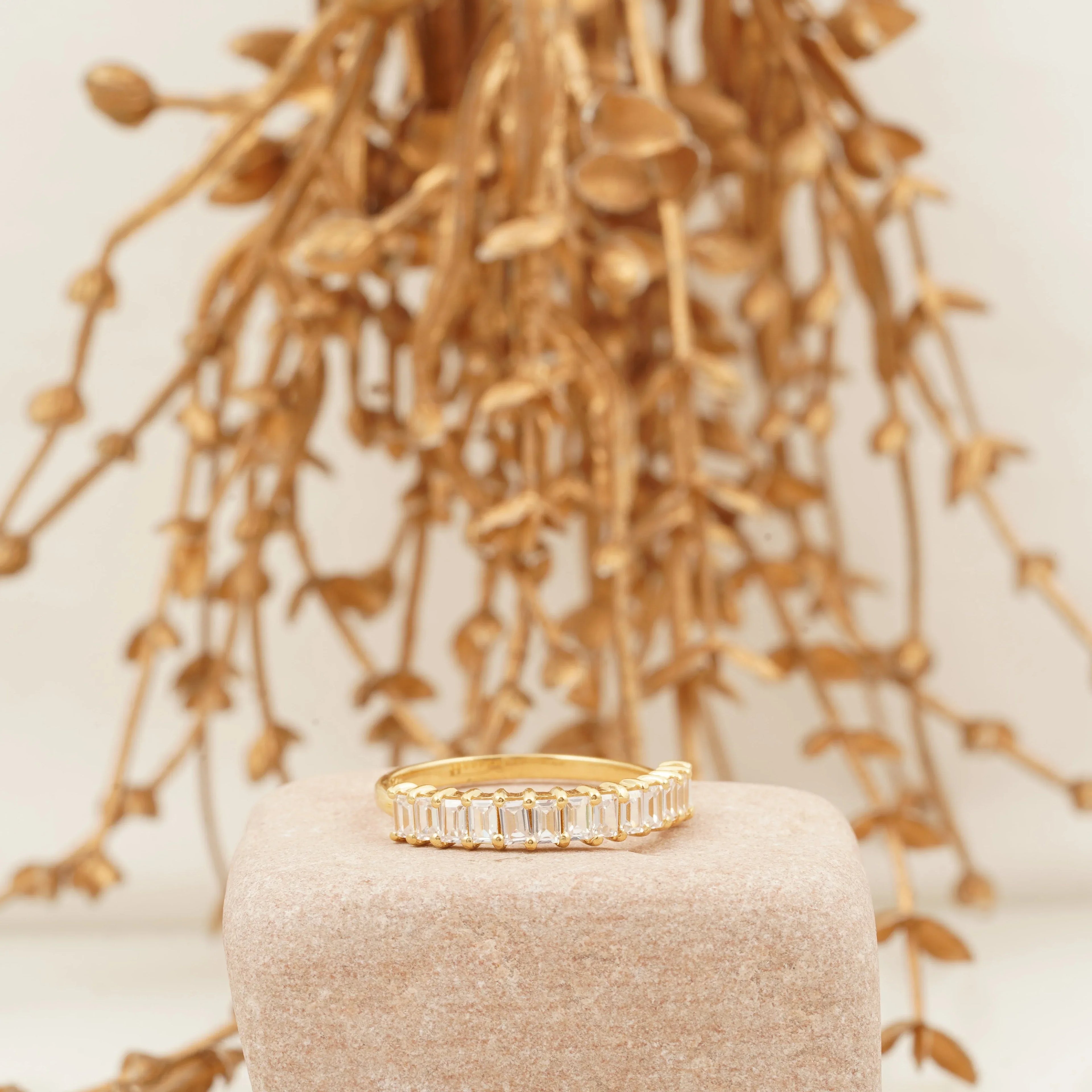 Baguette Cut Moissanite Wedding Band Half Eternity Band - MinimalistJewels