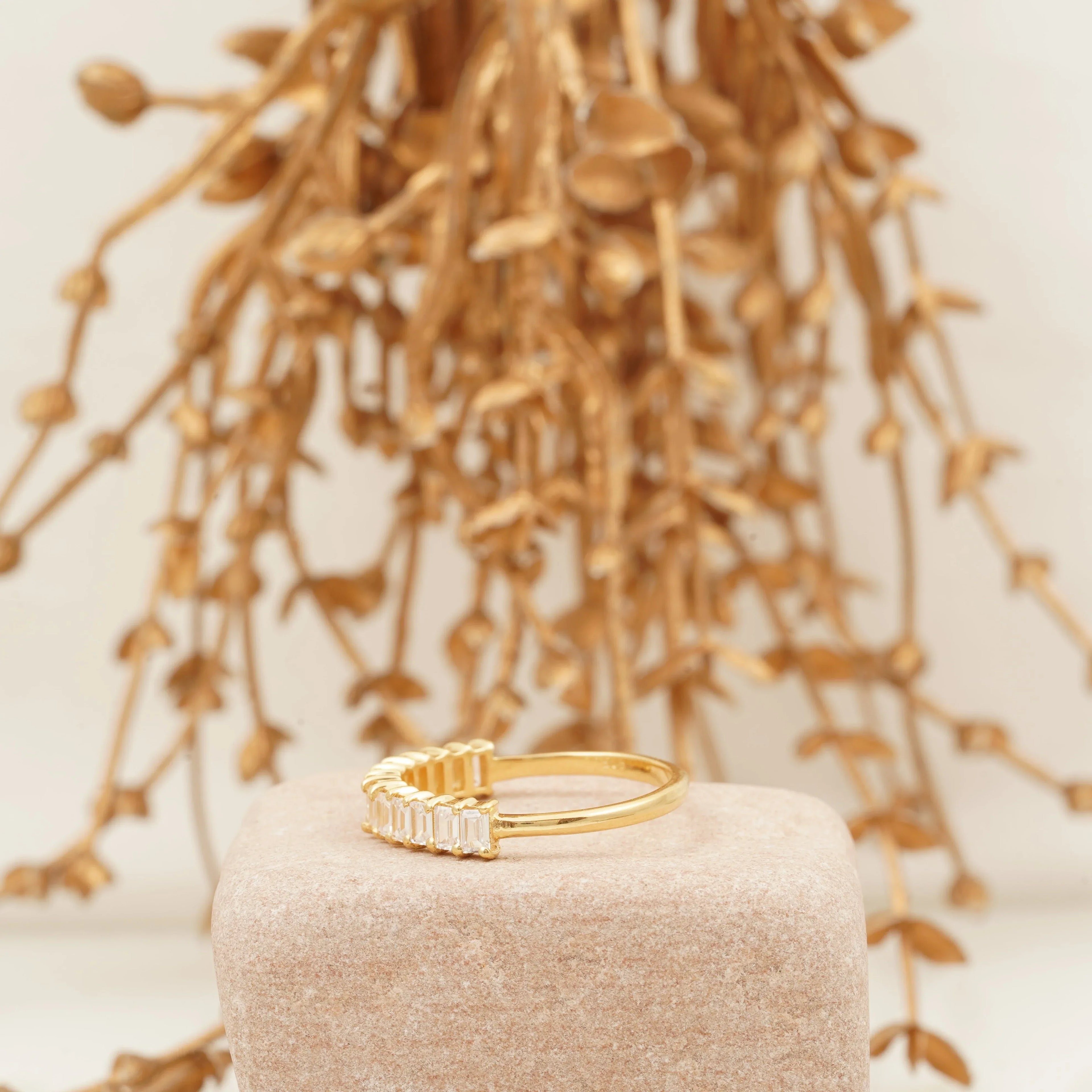 Baguette Cut Moissanite Wedding Band Half Eternity Band - MinimalistJewels