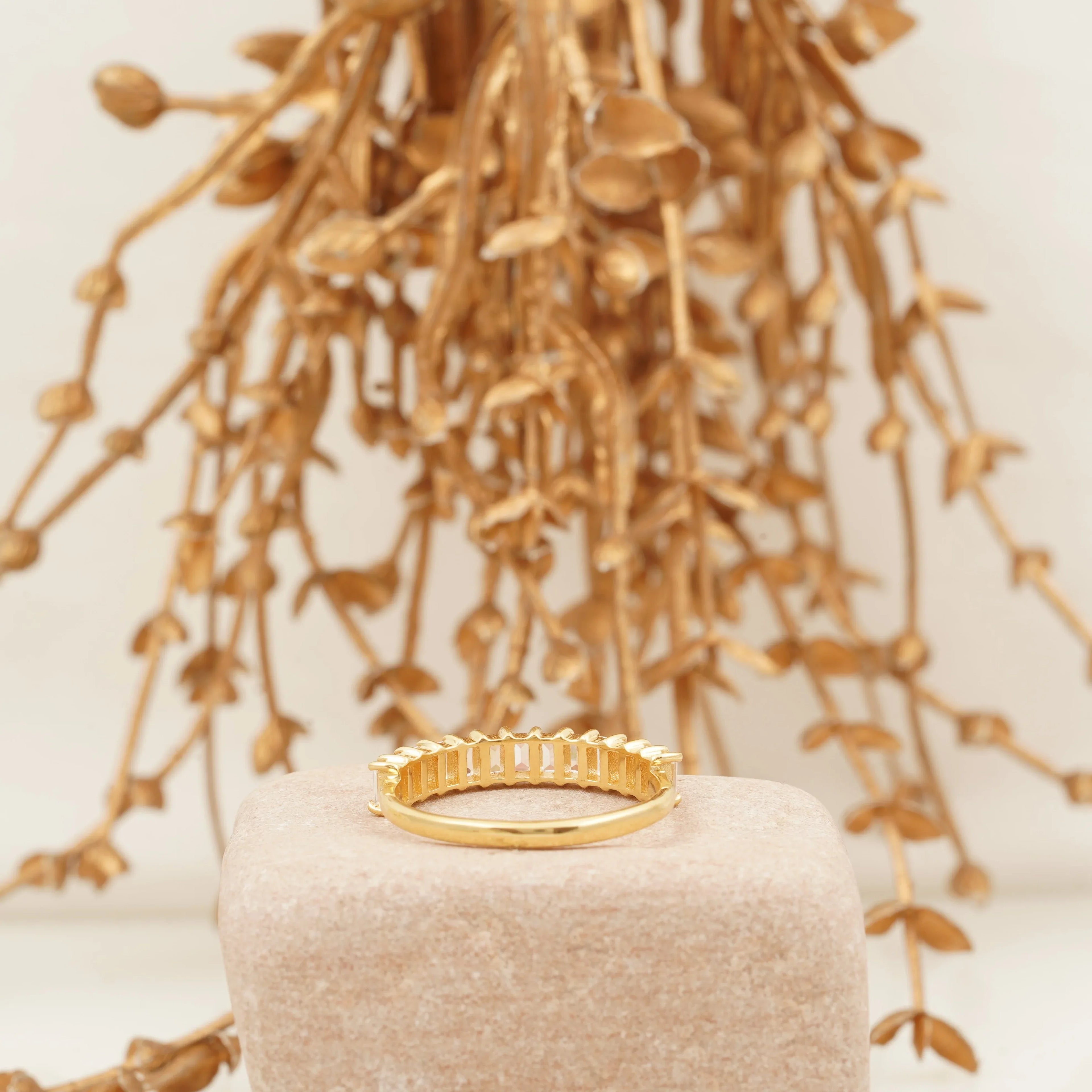 Baguette Cut Moissanite Wedding Band Half Eternity Band - MinimalistJewels