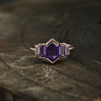 Hexagon Cut Purple Amethyst Bezel Set Engagement Ring - MinimalistJewels