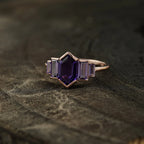Hexagon Cut Purple Amethyst Bezel Set Engagement Ring - MinimalistJewels
