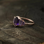 Hexagon Cut Purple Amethyst Bezel Set Engagement Ring - MinimalistJewels