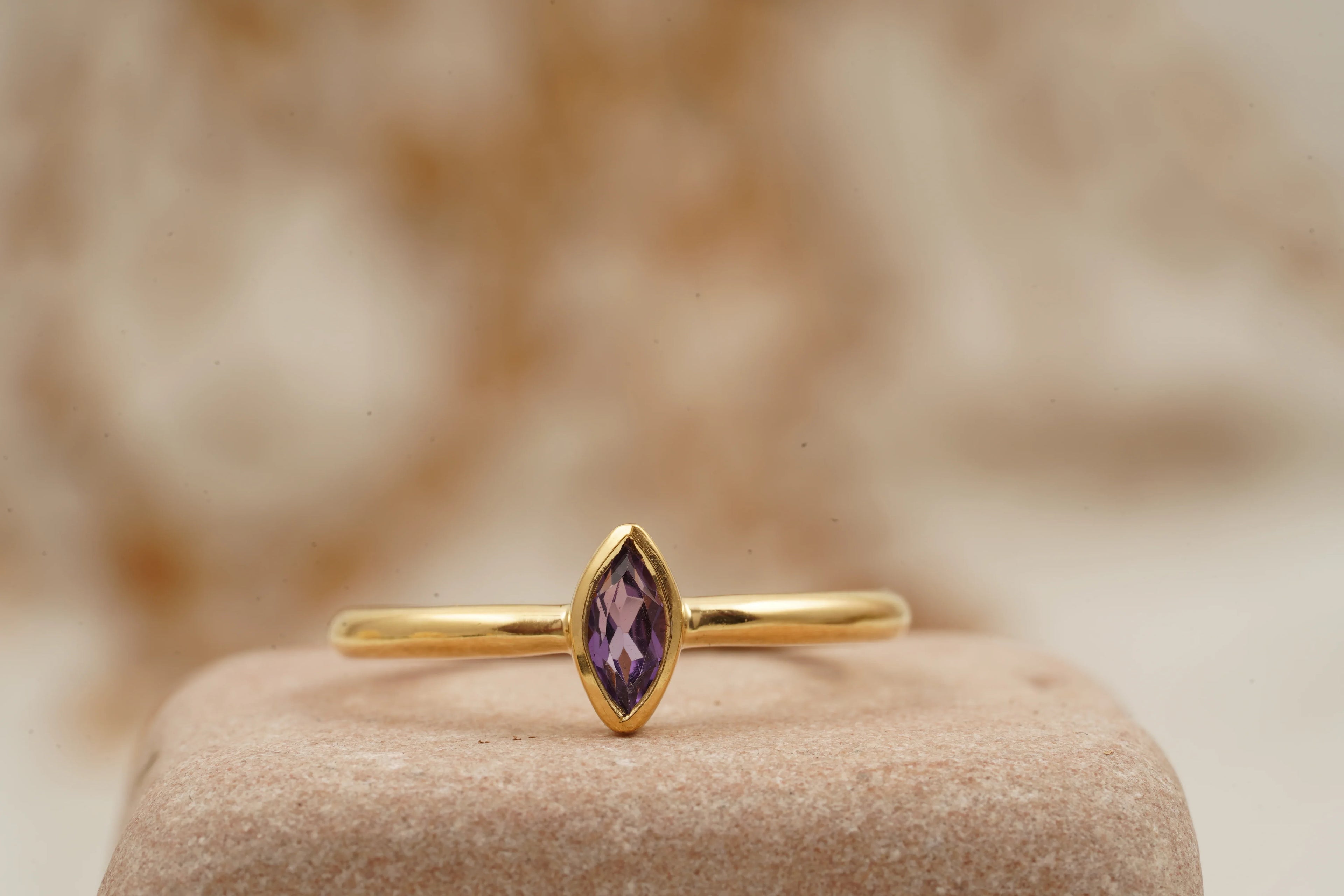 Bezel Set Dainty Marquise Alexandrite Stacking Ring For Women - MinimalistJewels