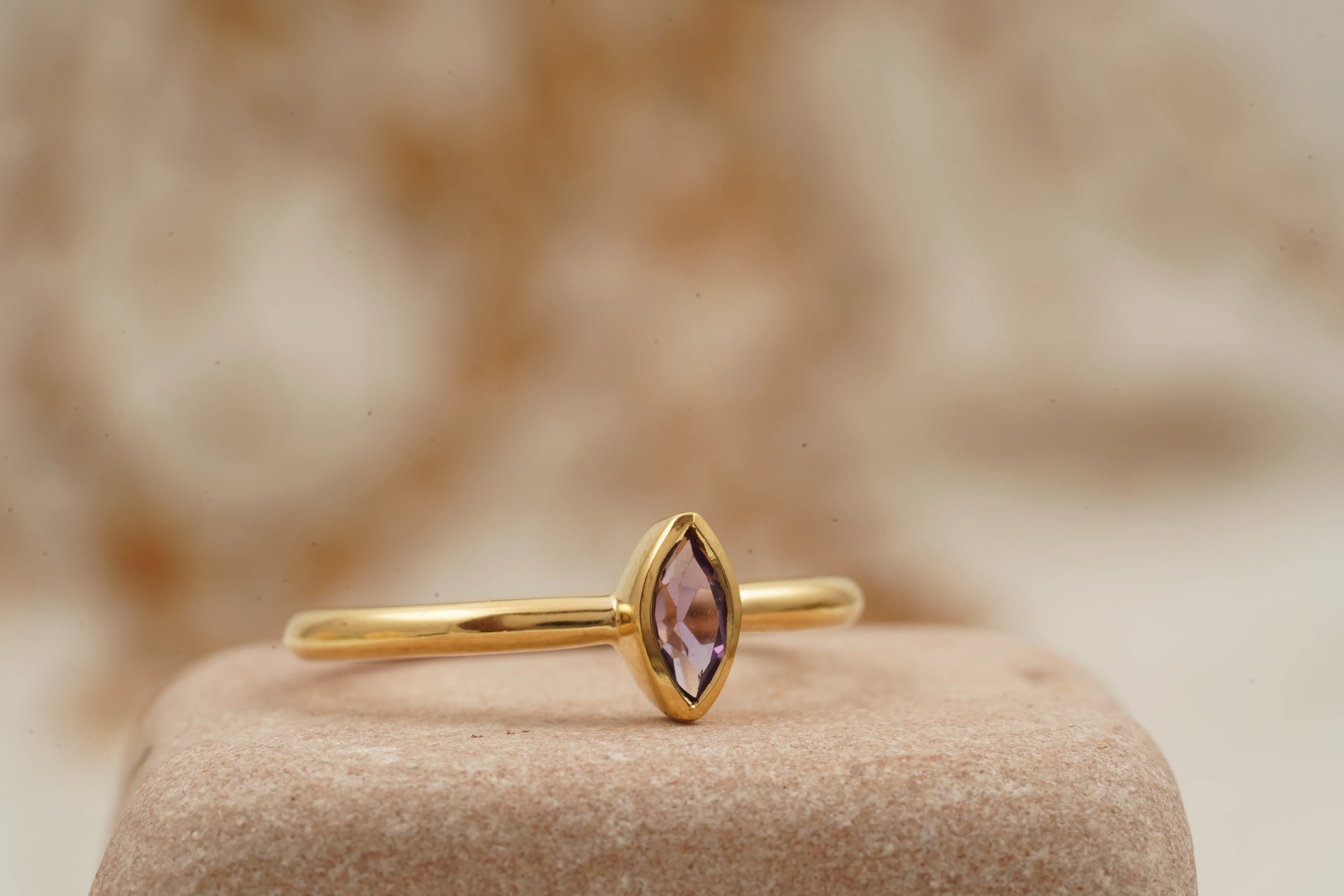 Bezel Set Dainty Marquise Alexandrite Stacking Ring For Women - MinimalistJewels