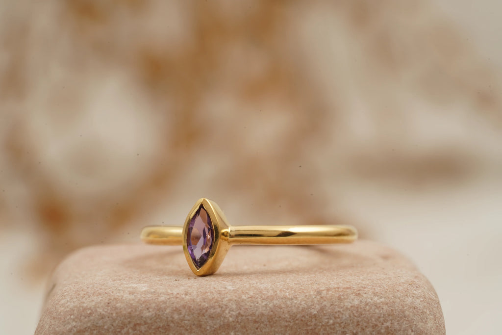 Bezel Set Dainty Marquise Alexandrite Stacking Ring For Women - MinimalistJewels