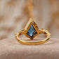 Kite Sapphire Engagement Ring Leaf Art Deco Solid Gold Ring