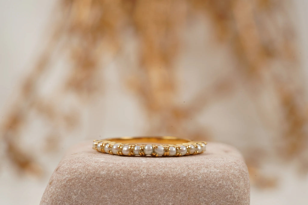 Pearl Wedding Band Freshwater Akoya Pearl 925 Sterling Silver Ring - MinimalistJewels