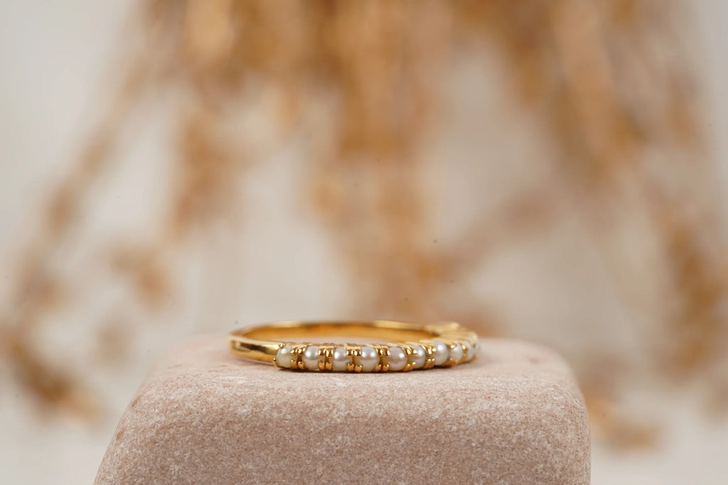 Pearl Wedding Band Freshwater Akoya Pearl 925 Sterling Silver Ring - MinimalistJewels