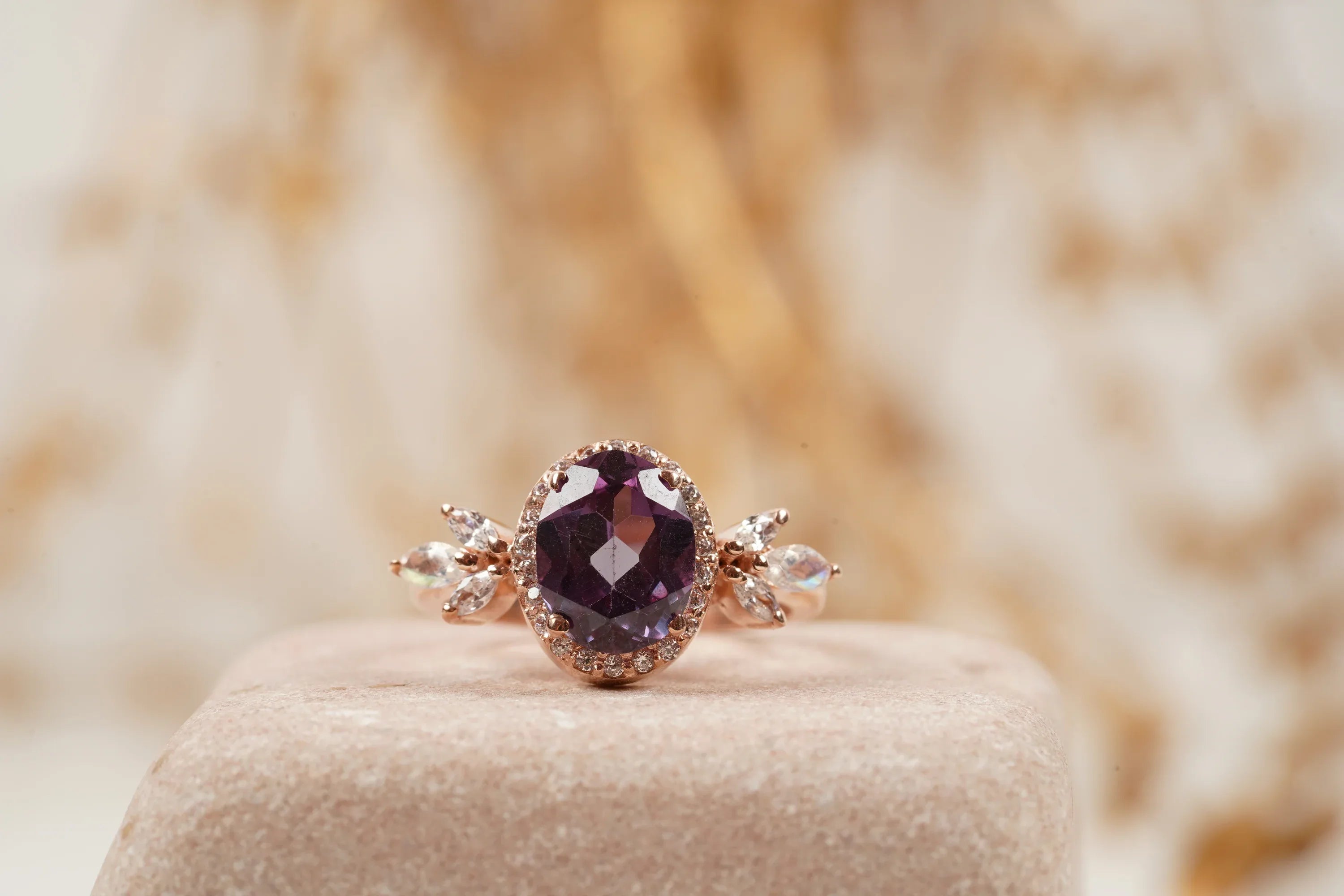 Oval Cut Alexandrite Cluster Engagement Ring - MinimalistJewels