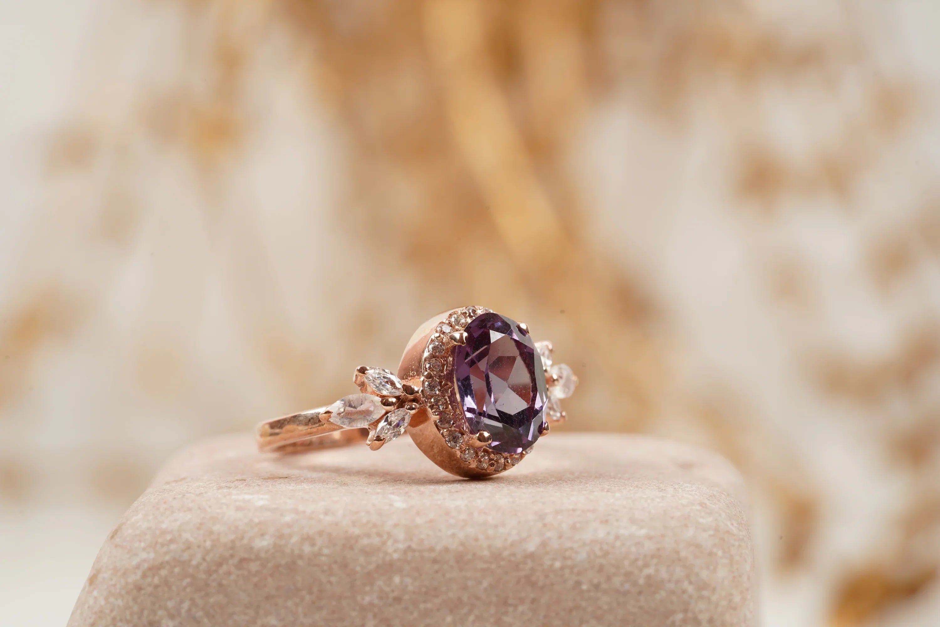 Oval Cut Alexandrite Cluster Engagement Ring - MinimalistJewels