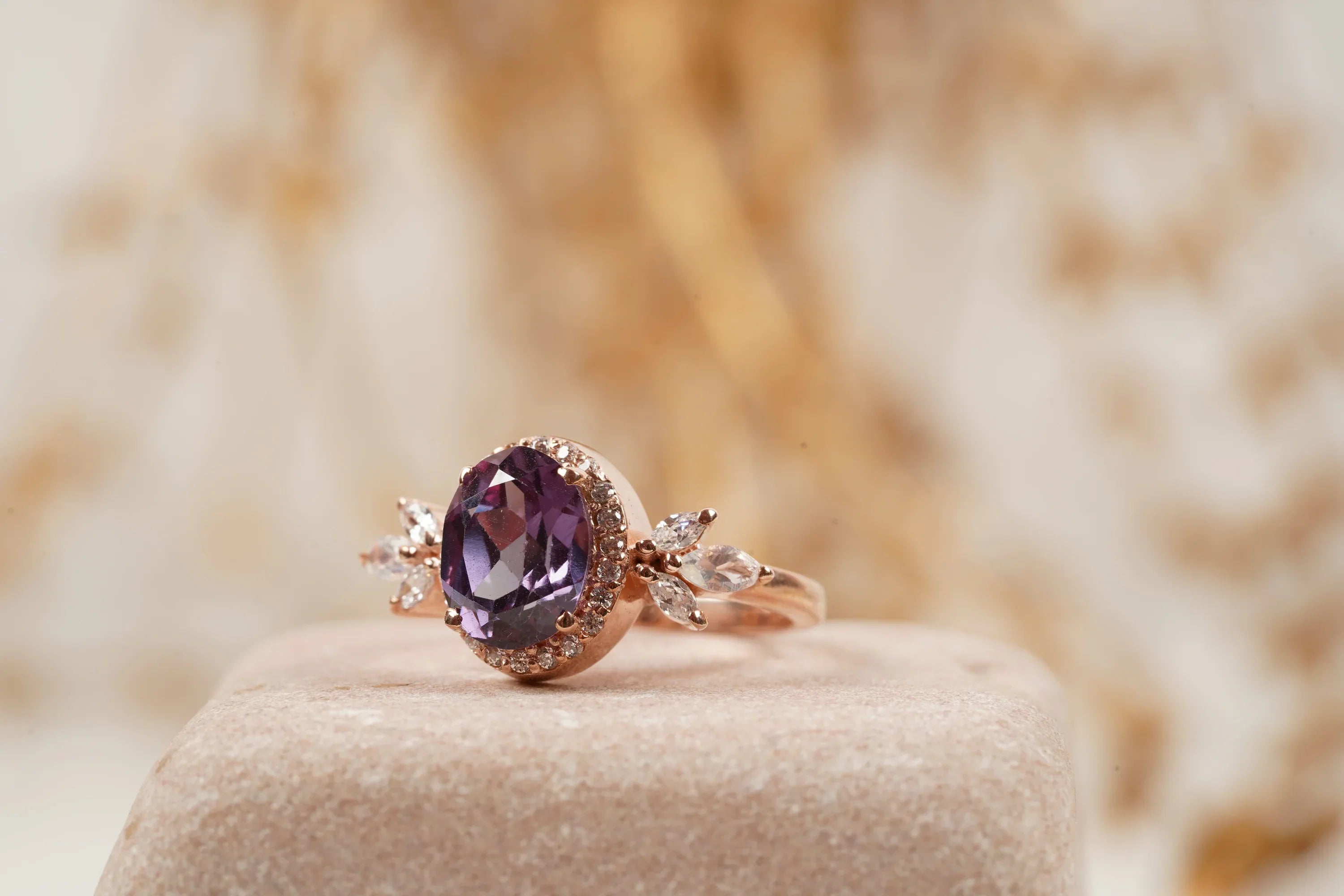 Oval Cut Alexandrite Cluster Engagement Ring - MinimalistJewels