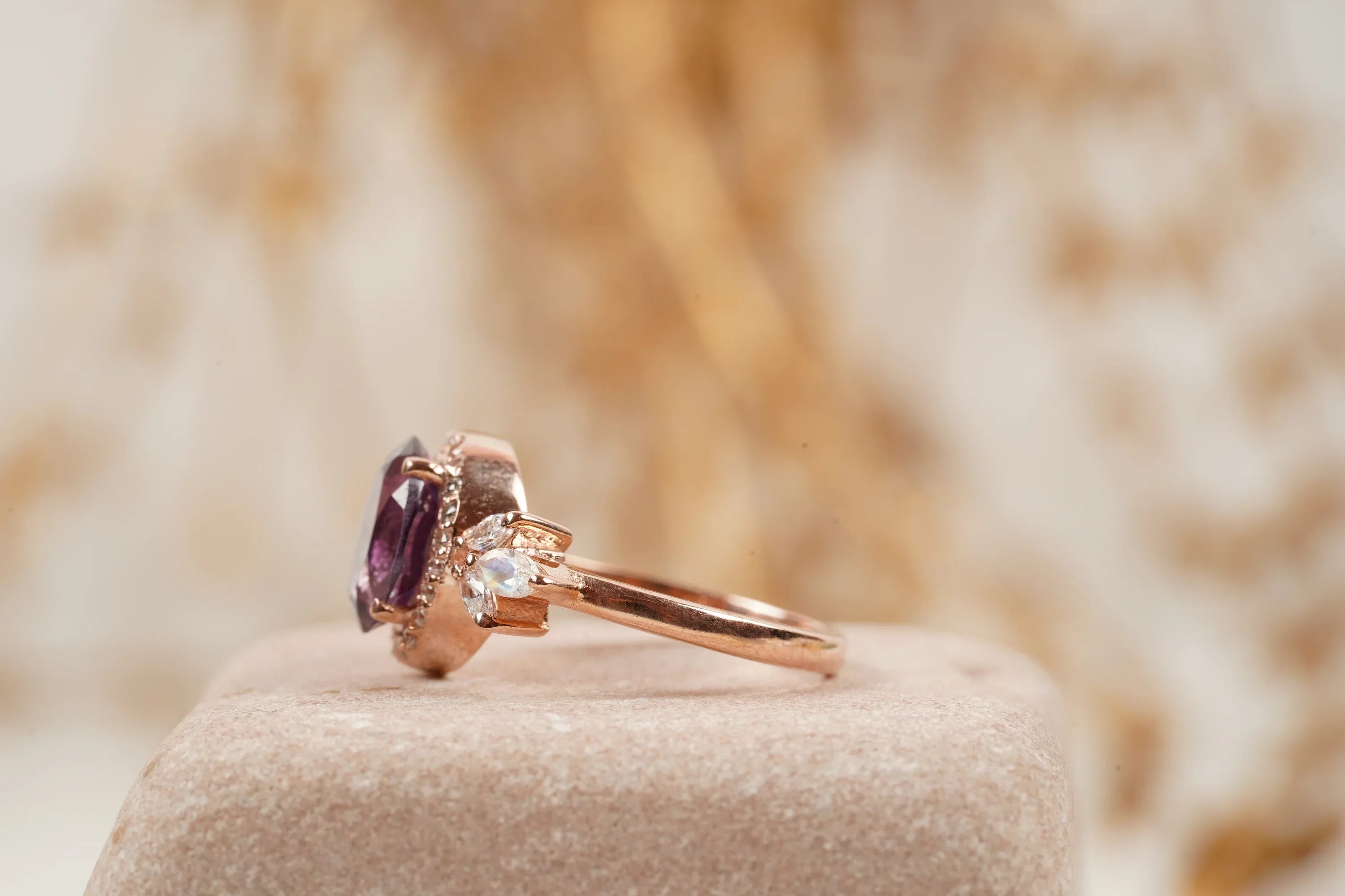 Oval Cut Alexandrite Cluster Engagement Ring - MinimalistJewels