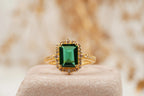 Emerald Cut Cluster Halo Engagement Ring - MinimalistJewels