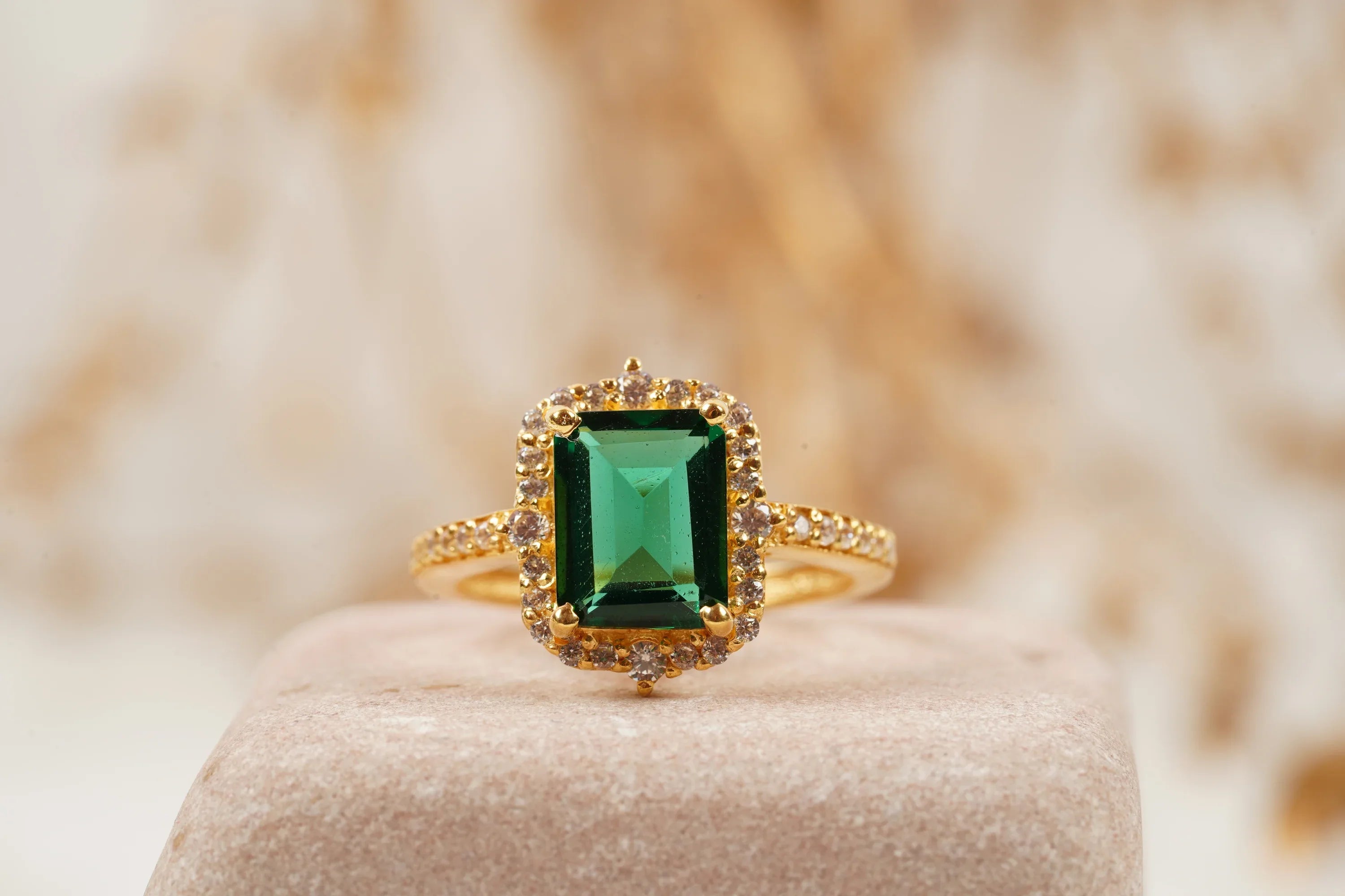 Emerald Cut Cluster Halo Engagement Ring - MinimalistJewels