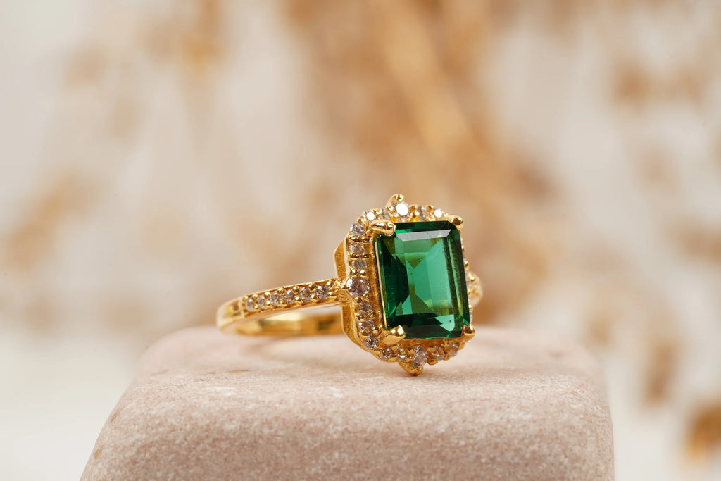 Emerald Cut Cluster Halo Engagement Ring - MinimalistJewels