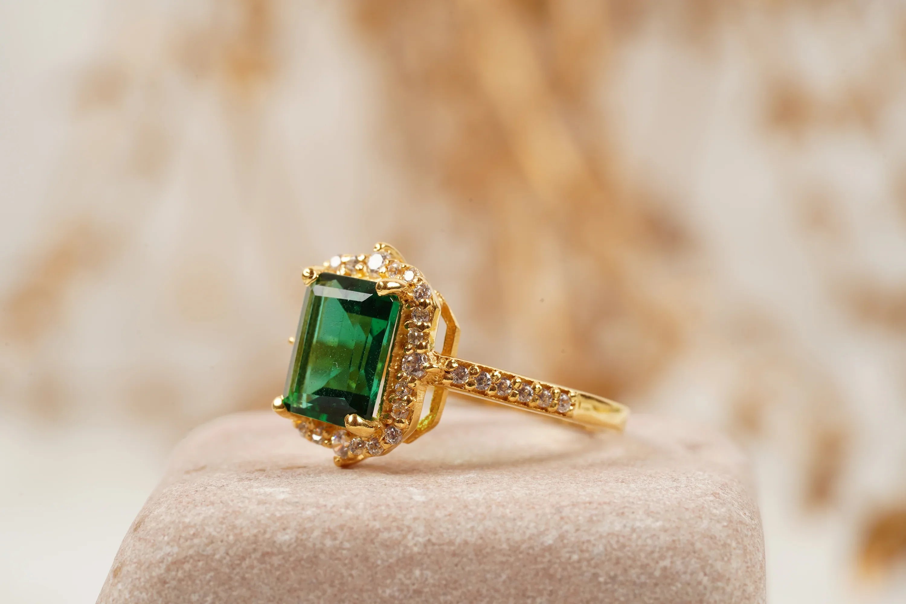 Emerald Cut Cluster Halo Engagement Ring - MinimalistJewels