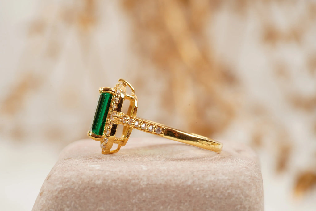 Emerald Cut Cluster Halo Engagement Ring - MinimalistJewels