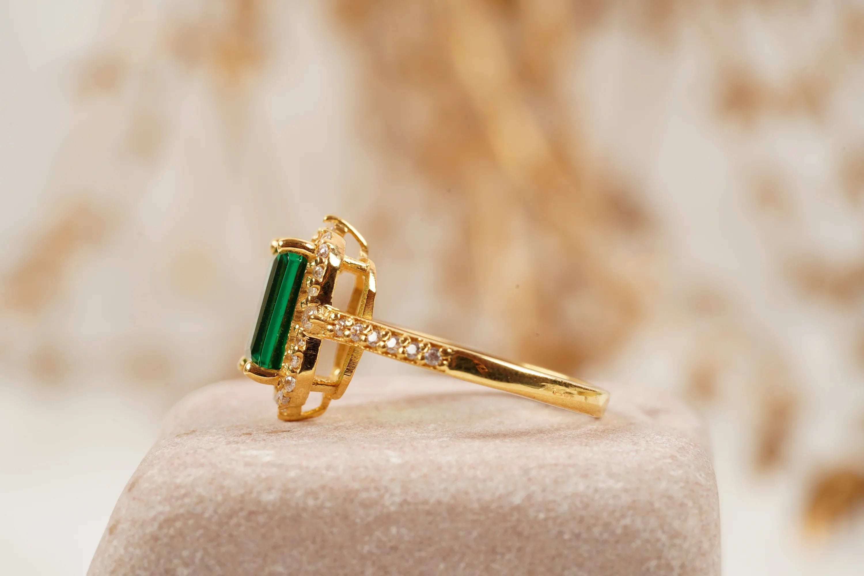 Emerald Cut Cluster Halo Engagement Ring - MinimalistJewels