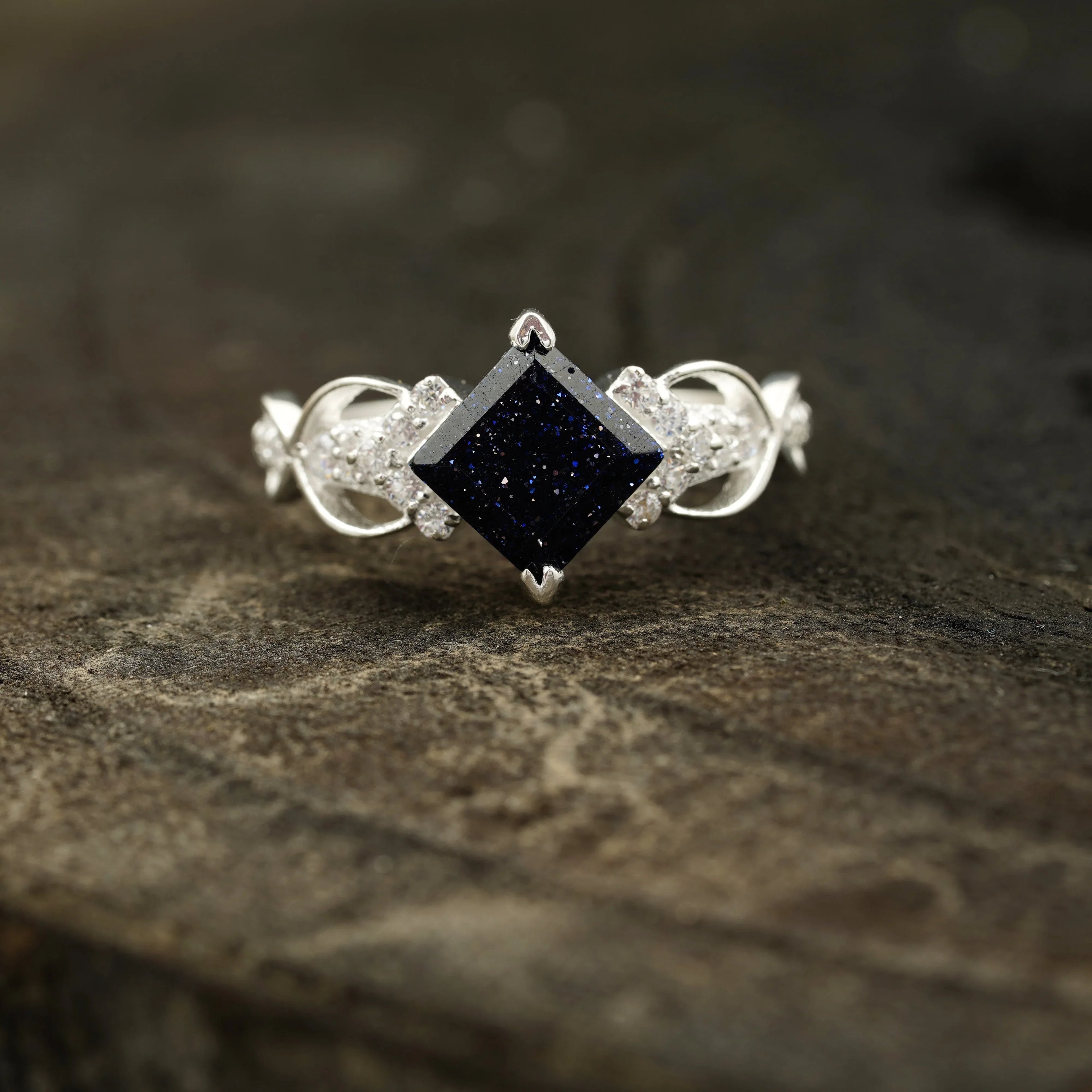 Princess Cut Blue Sandstone Engagement Ring - MinimalistJewels