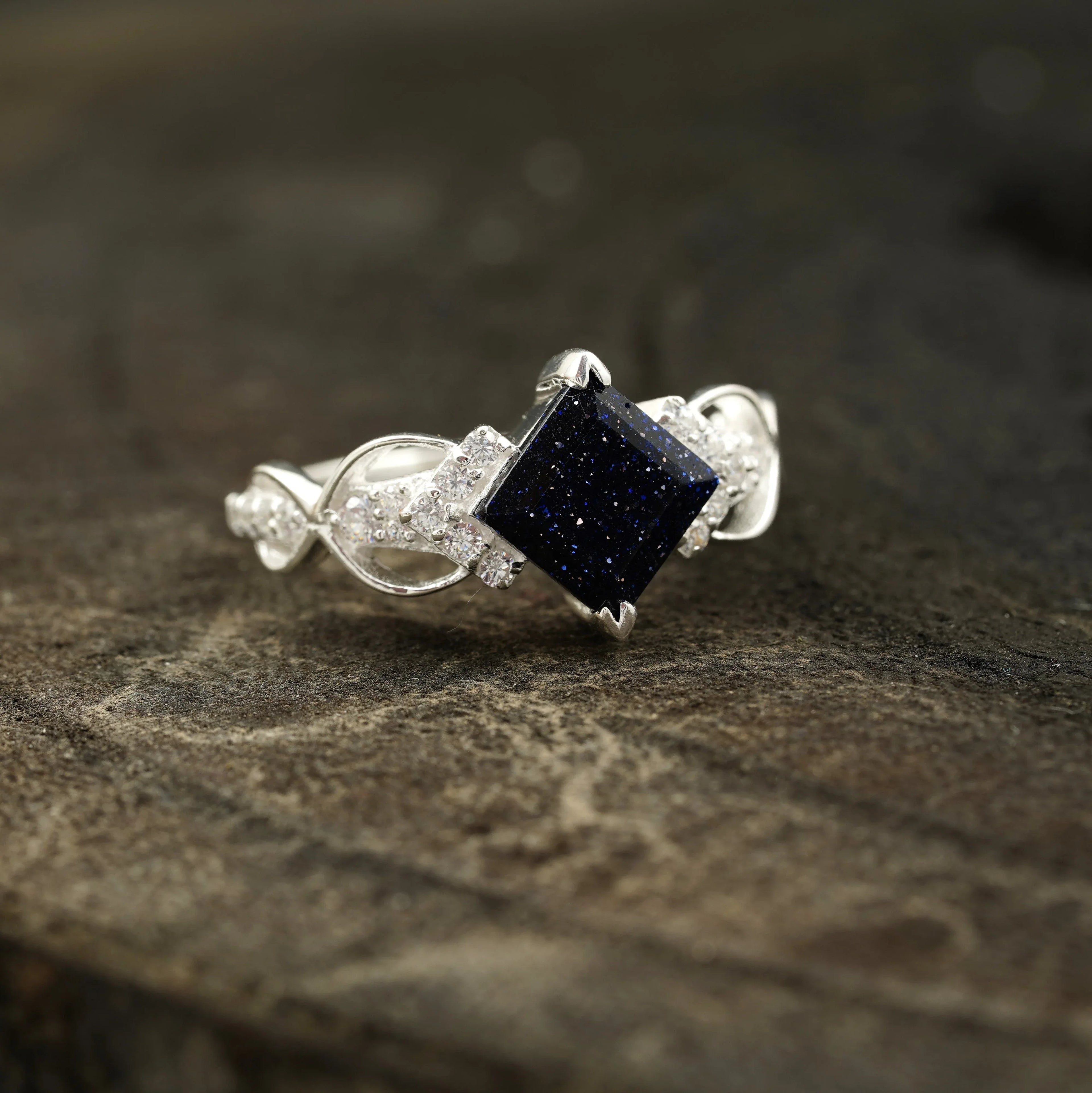 Princess Cut Blue Sandstone Engagement Ring - MinimalistJewels