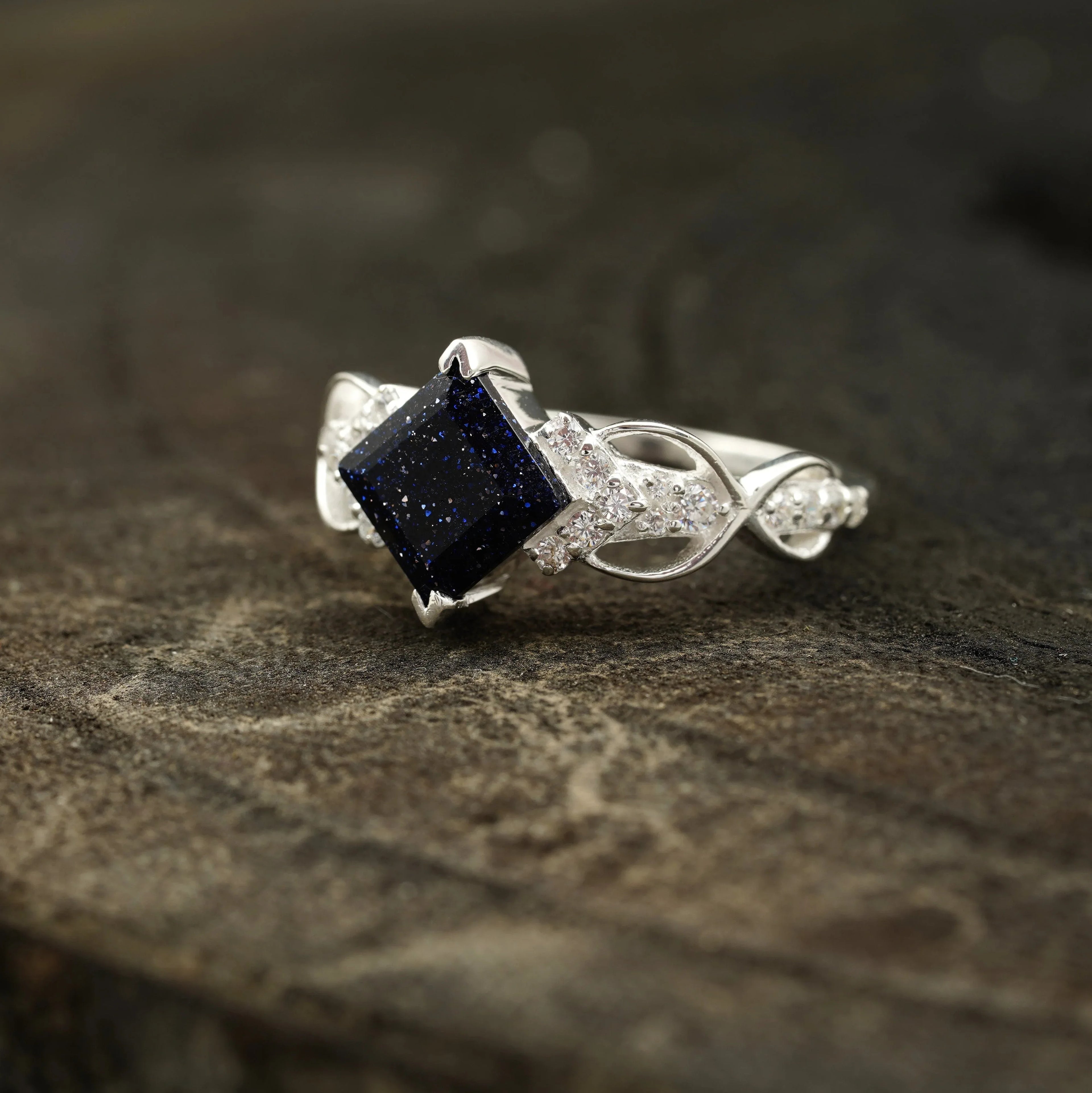Princess Cut Blue Sandstone Engagement Ring - MinimalistJewels