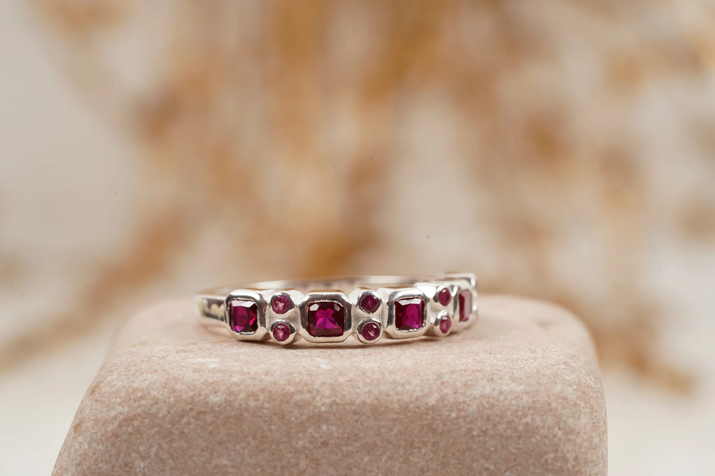 Princess Cut Ruby July Birthstone Wedding Band - MinimalistJewels