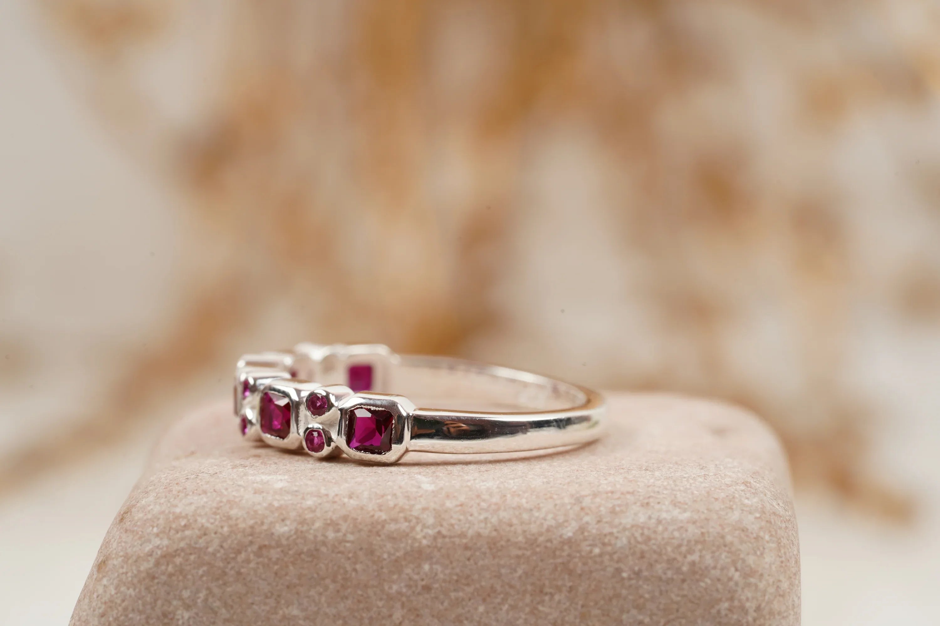 Princess Cut Ruby July Birthstone Wedding Band - MinimalistJewels
