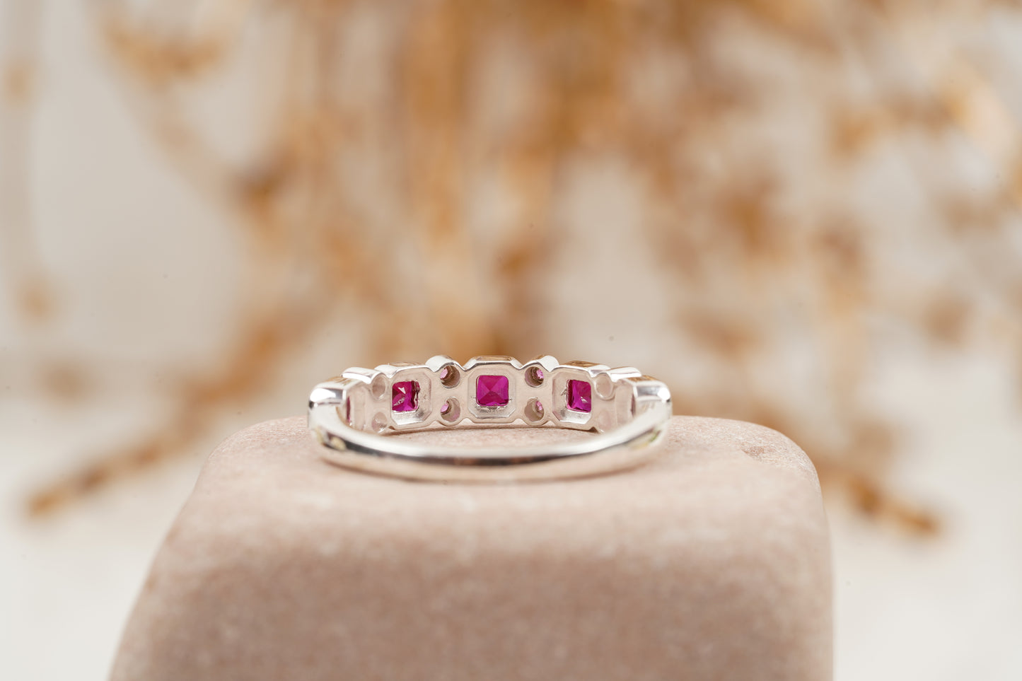 Princess Cut Ruby July Birthstone Wedding Band