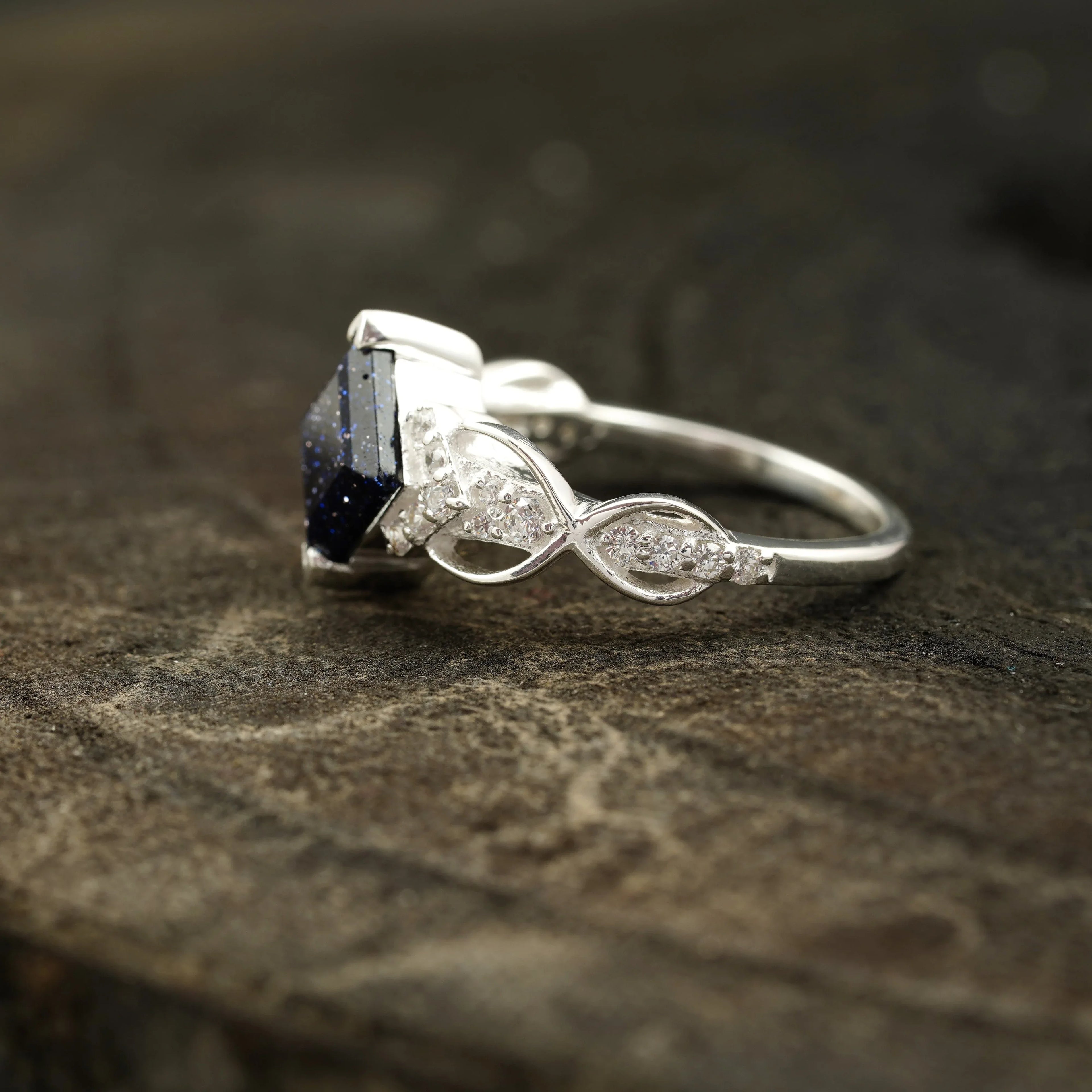 Princess Cut Blue Sandstone Engagement Ring - MinimalistJewels