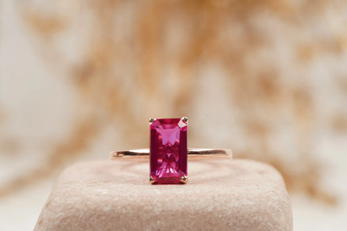 Baguette Ruby Dainty Engagement Ring 14K Rose Gold Ring - MinimalistJewels