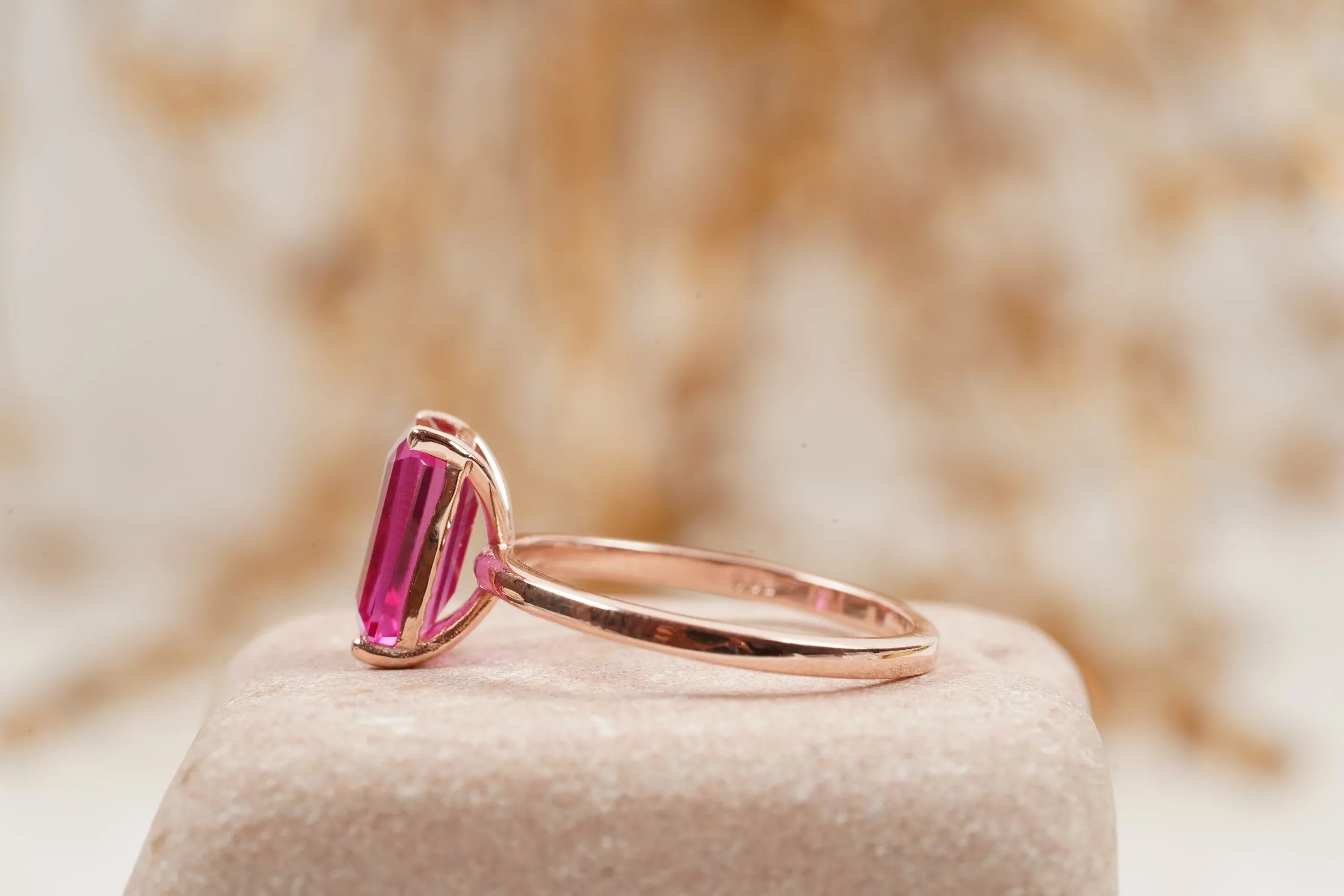 Baguette Ruby Dainty Engagement Ring 14K Rose Gold Ring - MinimalistJewels