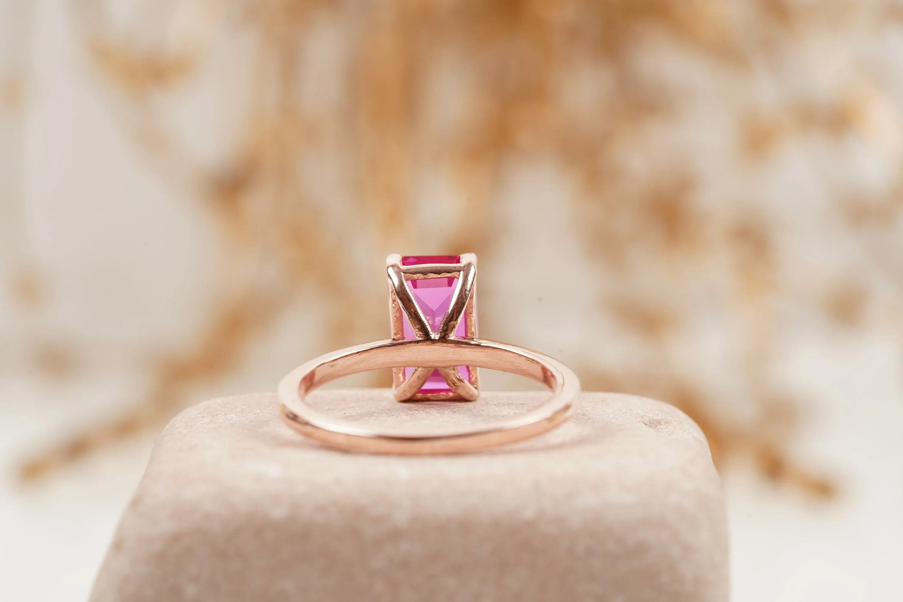 Baguette Ruby Dainty Engagement Ring 14K Rose Gold Ring - MinimalistJewels