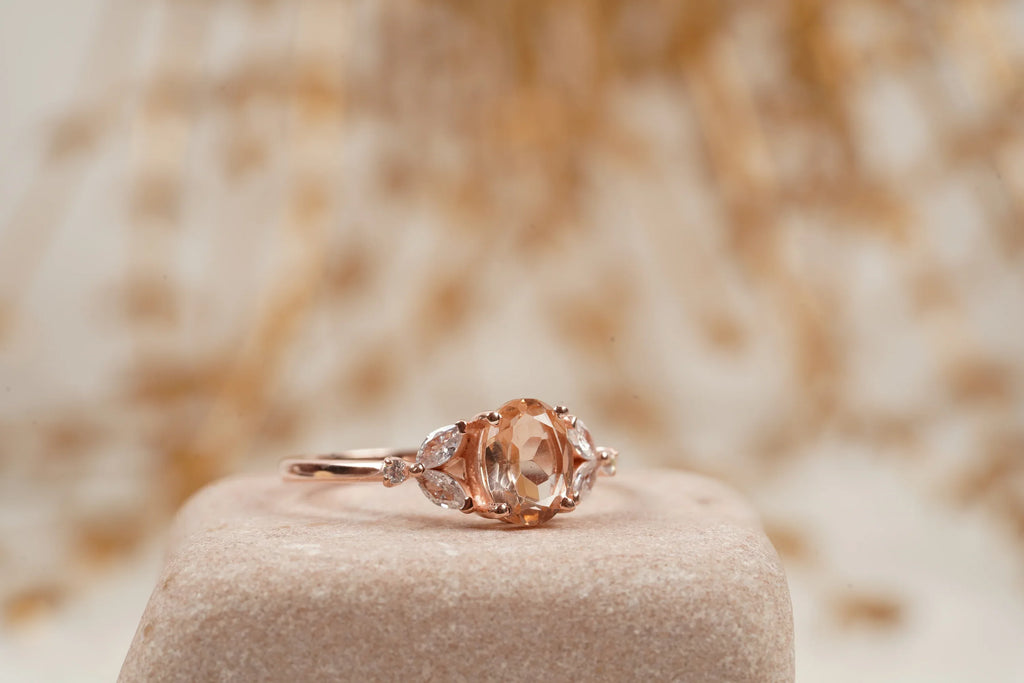 Pink Morganite Engagement Oval Morganite Ring - MinimalistJewels