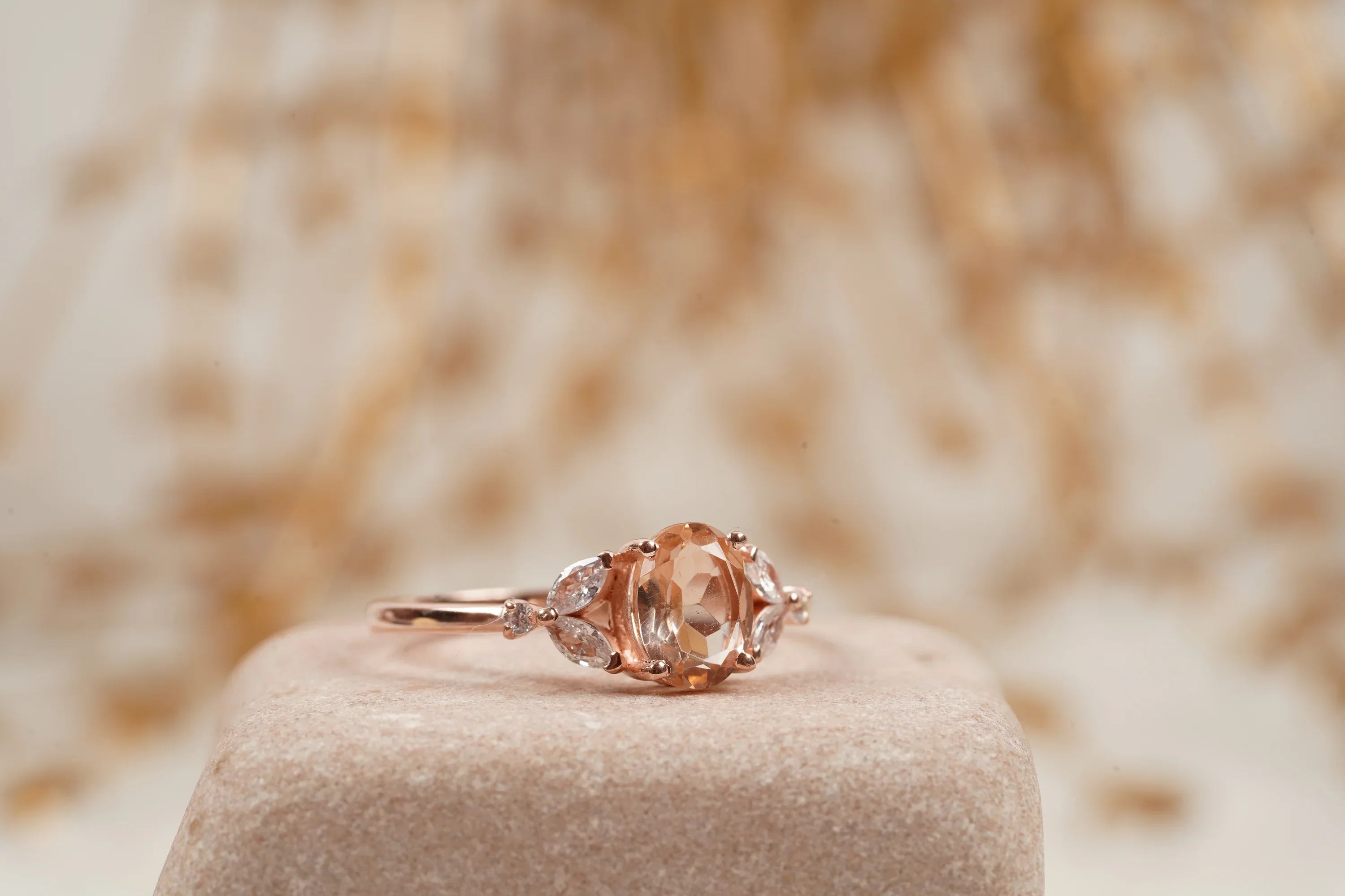 Pink Morganite Engagement Oval Morganite Ring - MinimalistJewels