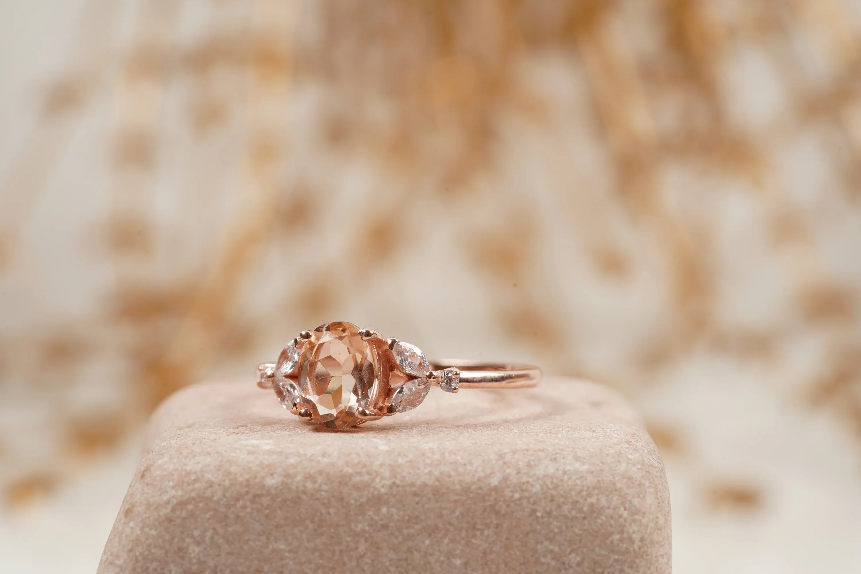 Pink Morganite Engagement Oval Morganite Ring - MinimalistJewels