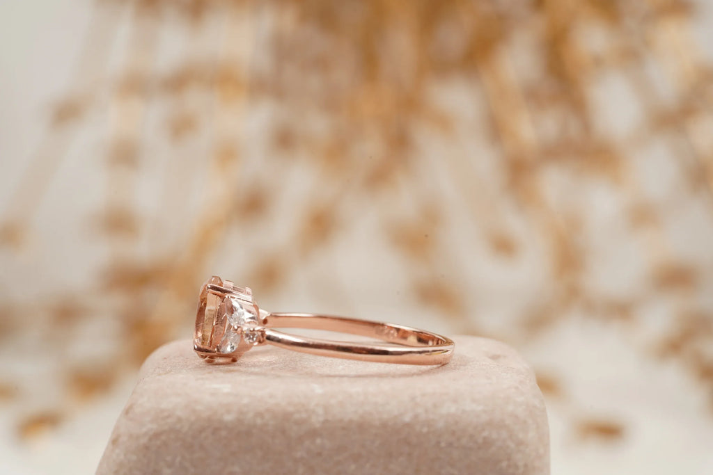 Pink Morganite Engagement Oval Morganite Ring - MinimalistJewels