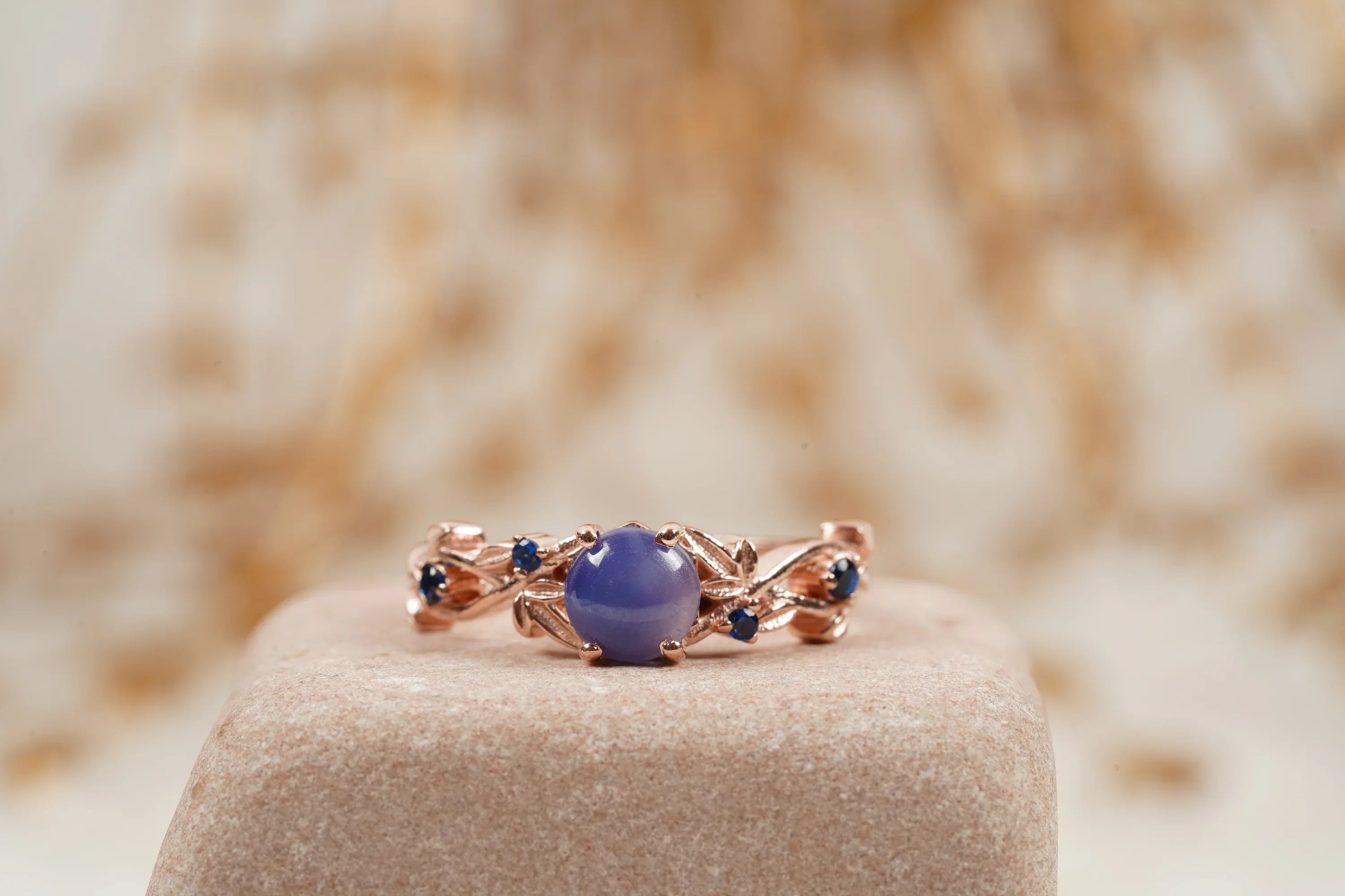 Vintage Star Sapphire Branch Leaf Engagement Ring - MinimalistJewels