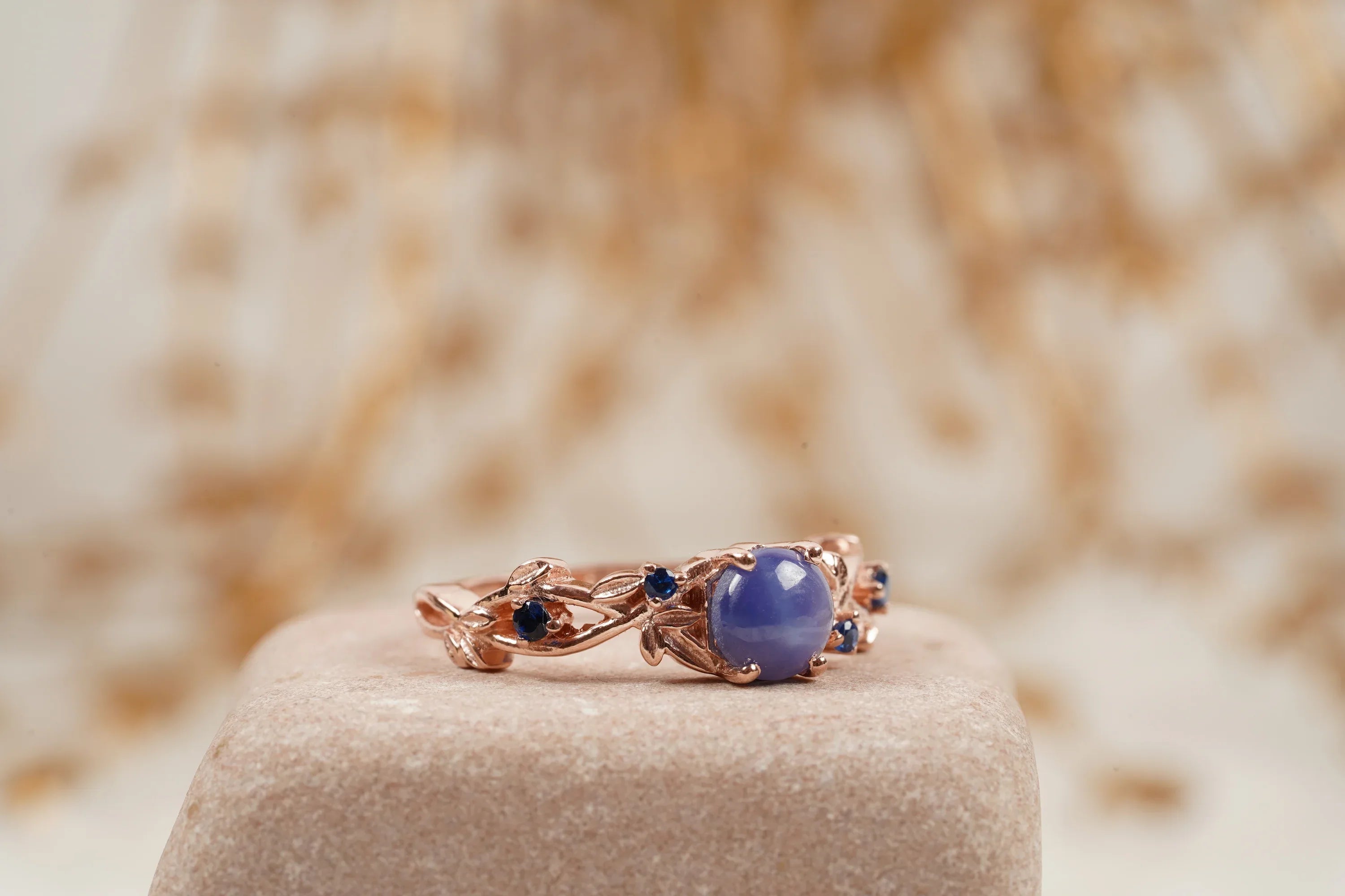 Vintage Star Sapphire Branch Leaf Engagement Ring - MinimalistJewels