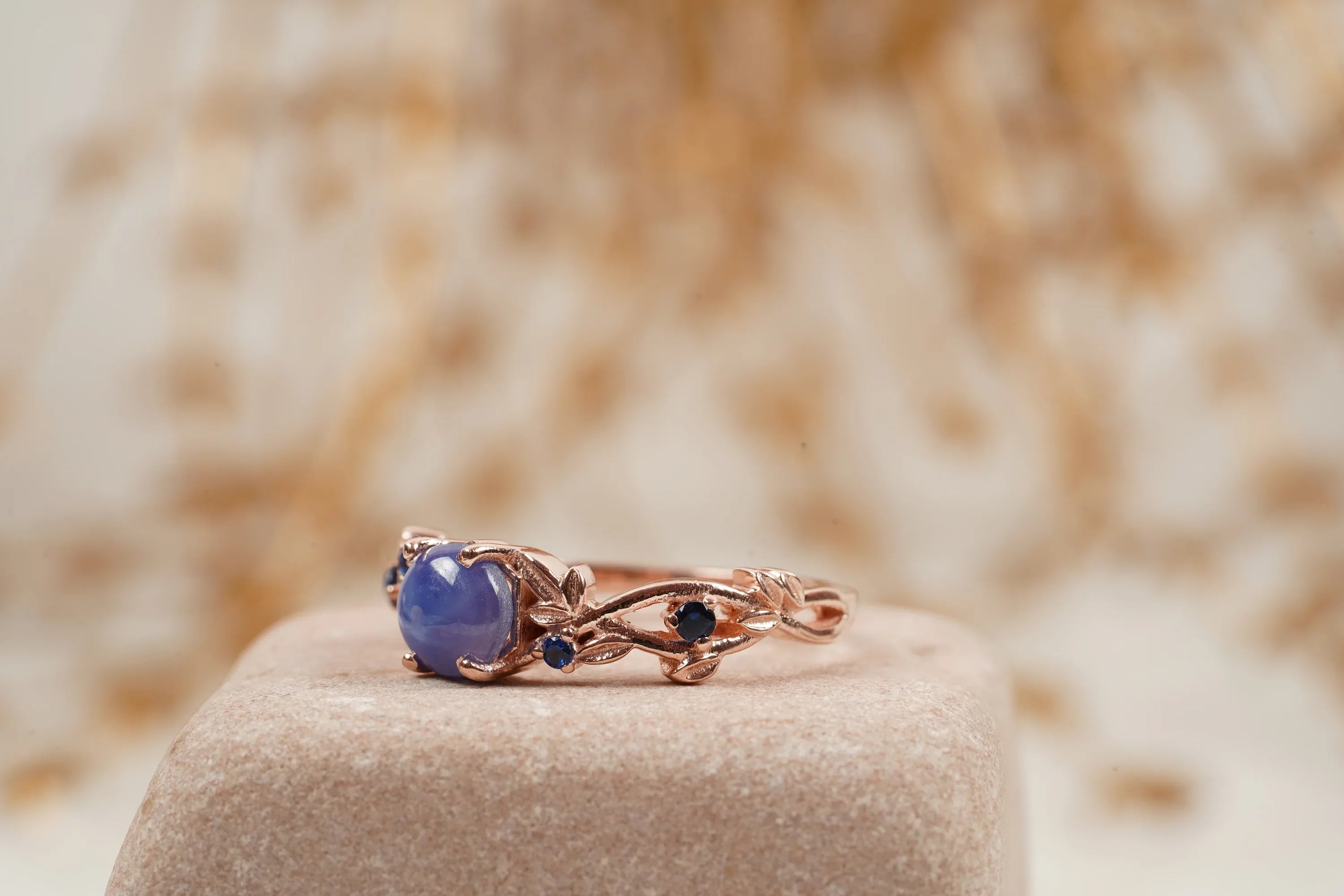 Vintage Star Sapphire Branch Leaf Engagement Ring - MinimalistJewels