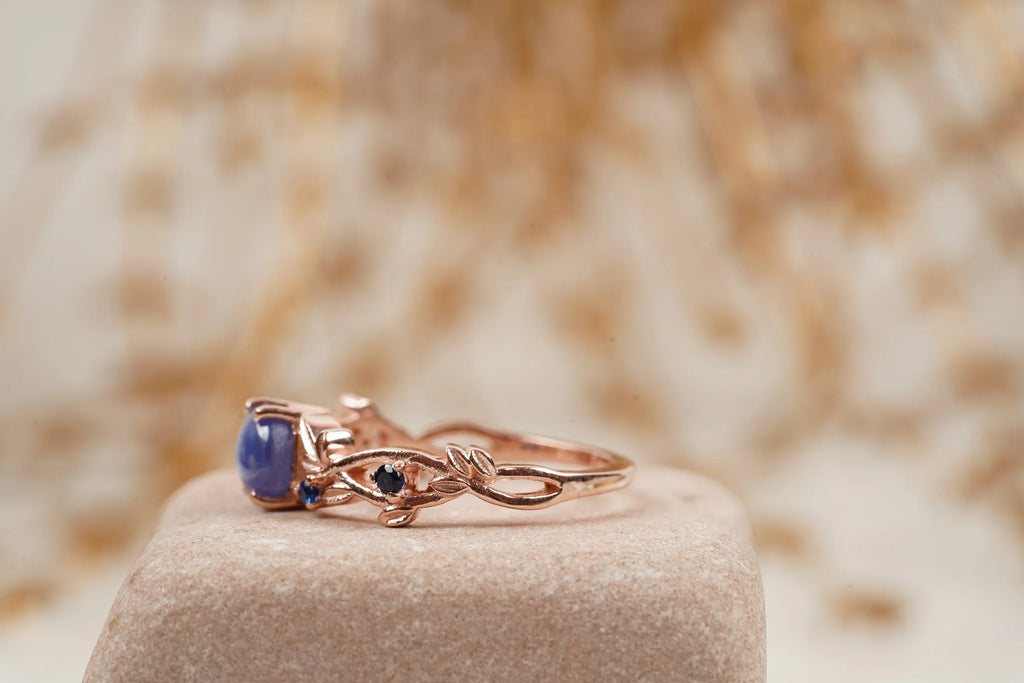 Vintage Star Sapphire Branch Leaf Engagement Ring - MinimalistJewels