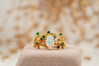 Nature Inspired Opal Engagement Ring Set With Leaf Emerald Band - MinimalistJewels
