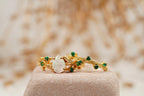 Nature Inspired Opal Engagement Ring Set With Leaf Emerald Band - MinimalistJewels